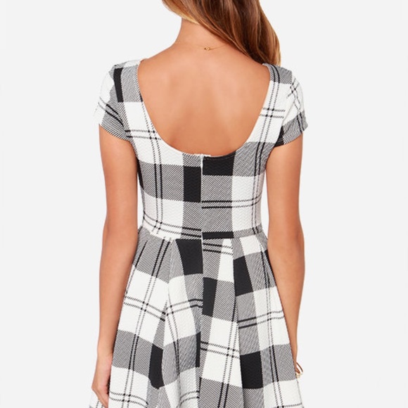 Lulus Chess Queen Black & Ivory Plaid Dress - Picture 3 of 12